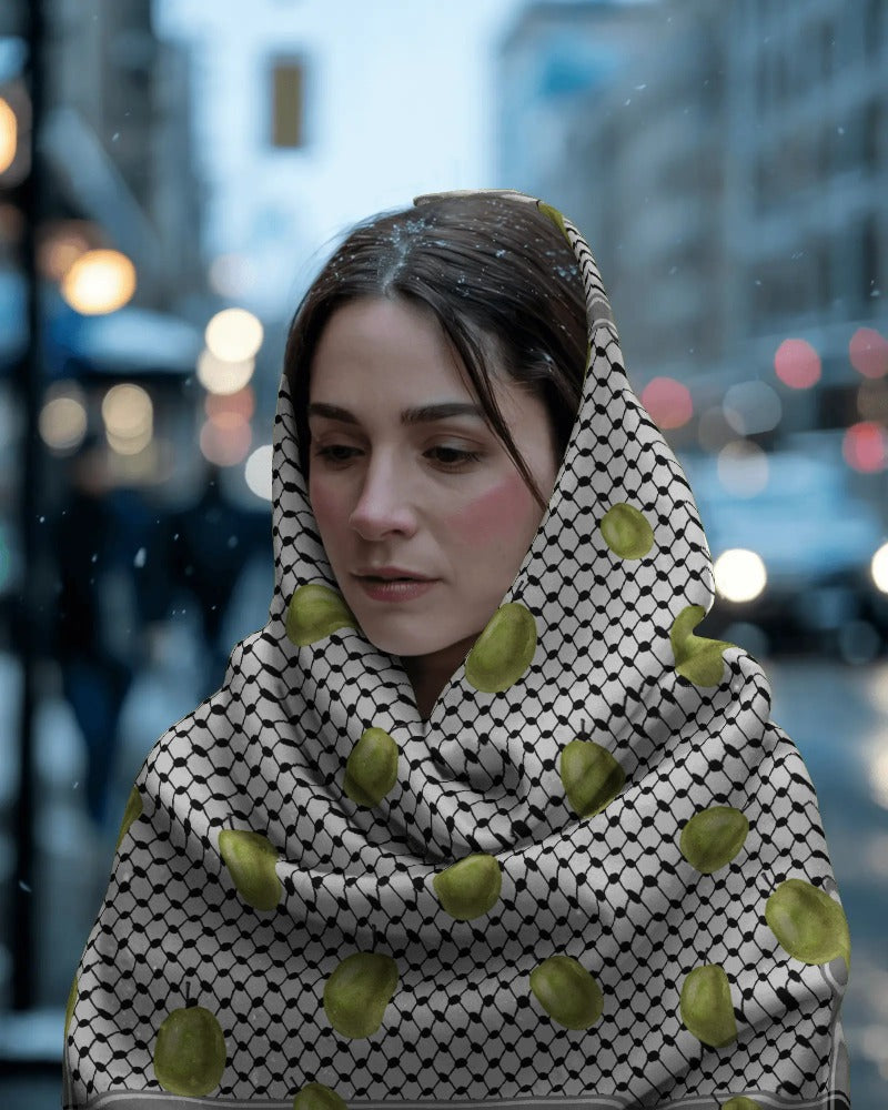 Palestine and Olives Kuffiyeh Silk Scarf
