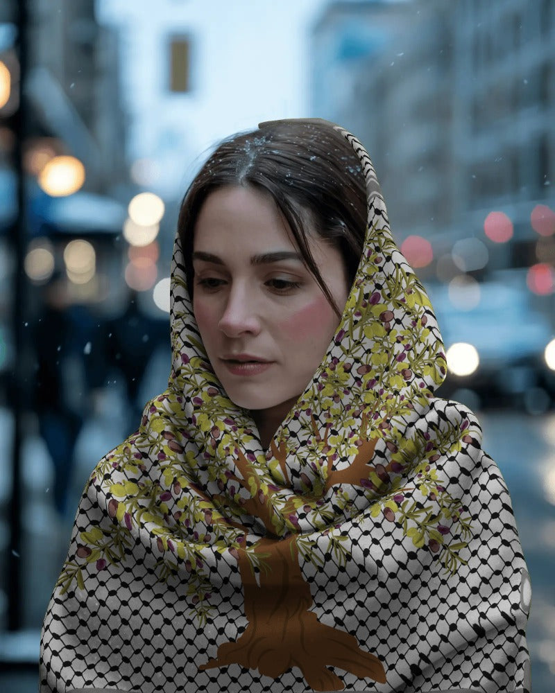 Palestine and the Olive Tree Kuffiyeh Silk Scarf