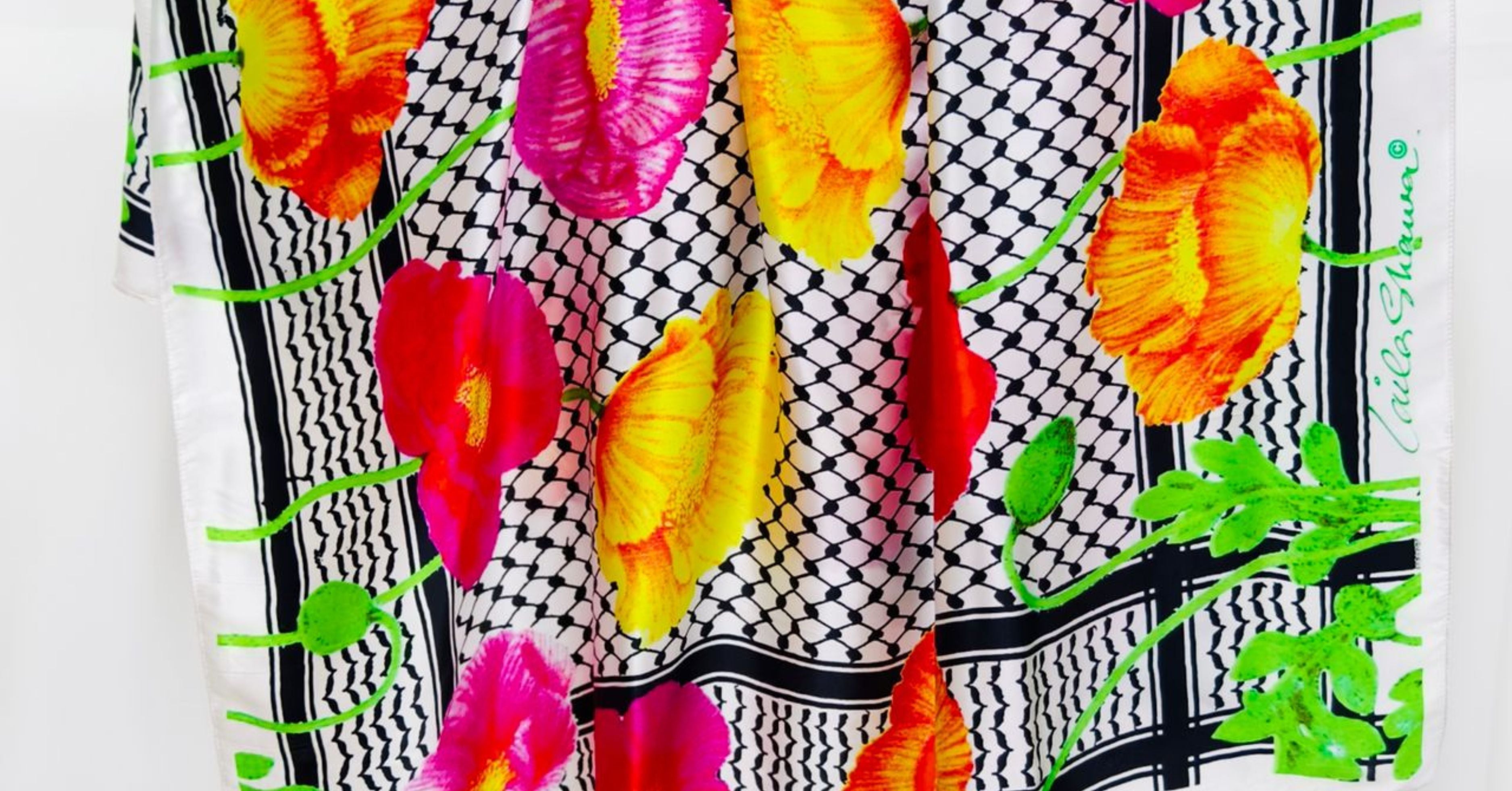 MILLE NOTTI LUXURY SILK SCARF COLLECTION PALESTINIAN SPRING - TRADITIONAL WHITE PALESTINIAN KUFFIYAH