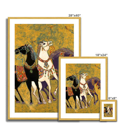 '3 Horses - Laila Shawa’s 1975 Masterpiece Reproduction Print '3 Horses' Antique Framed & Mounted Print Fine art - Gifting Spree