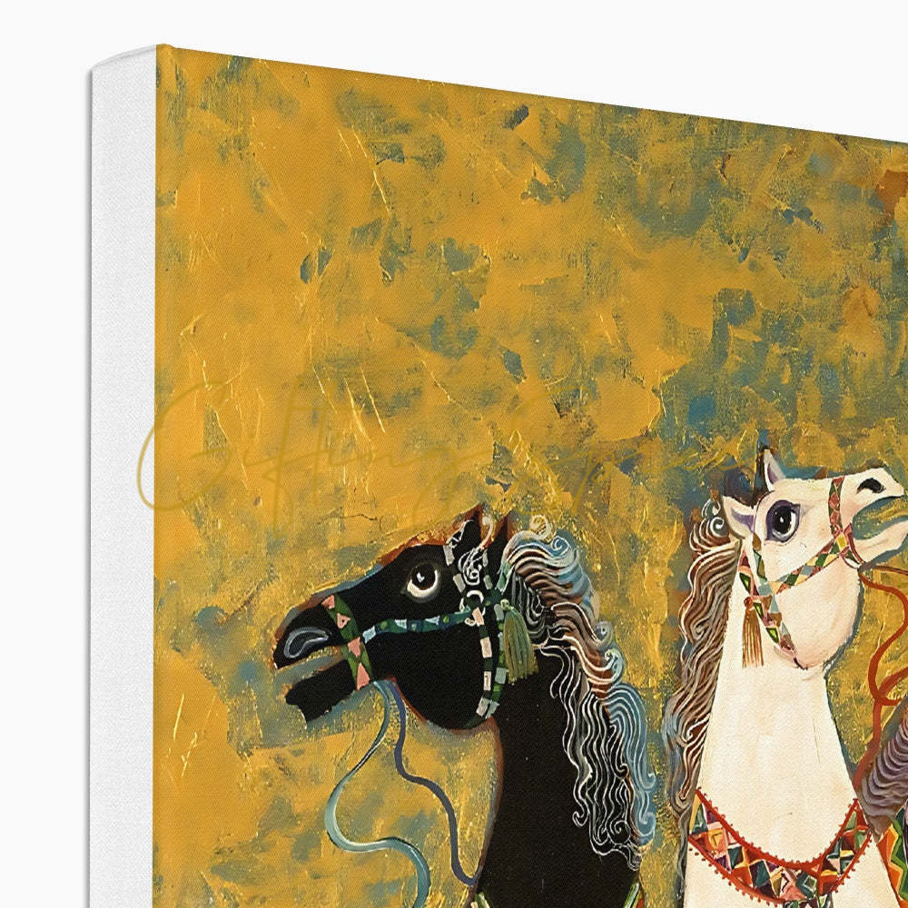 3 Horses” - Laila Shawa’s 1975 Artwork on Canvas '3 Horses' Canvas Art Print Fine art kite-906693237 10"x12" / White Wrap - Gifting Spree