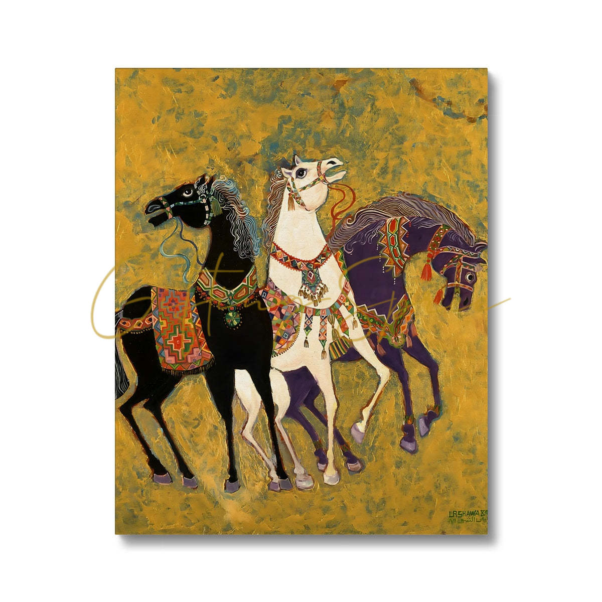 3 Horses” - Laila Shawa’s 1975 Artwork on Canvas '3 Horses' Canvas Art Print Fine art - Gifting Spree