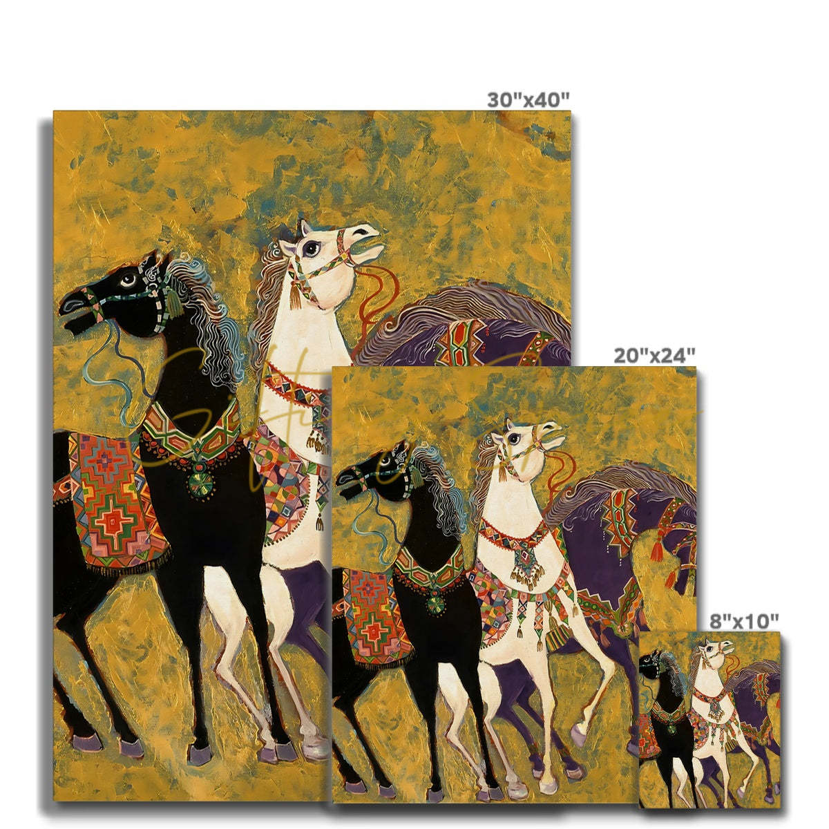 3 Horses” - Laila Shawa’s 1975 Artwork on Canvas '3 Horses' Canvas Art Print Fine art - Gifting Spree