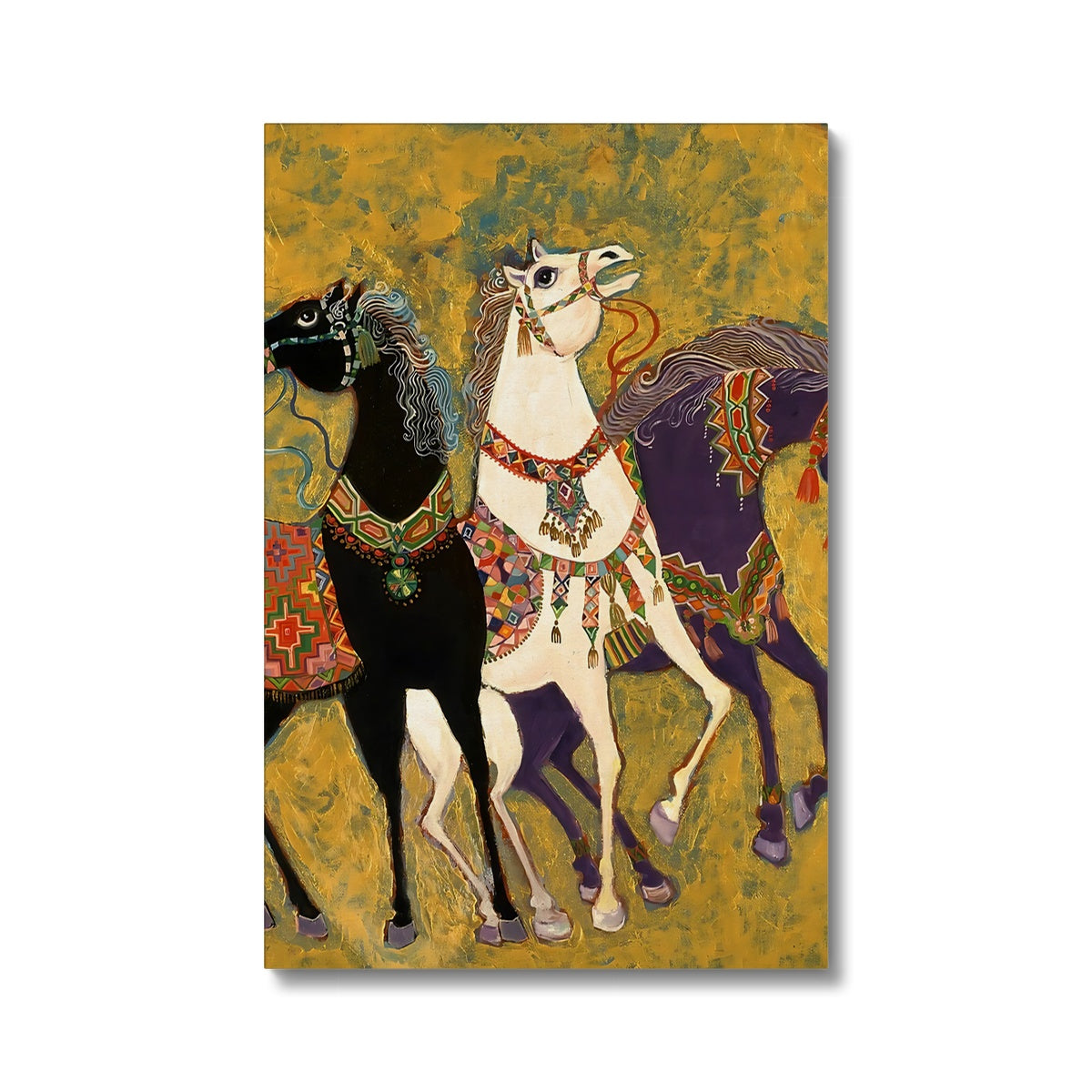 “3 Horses” - Laila Shawa’s 1975 Artwork on Eco Canvas '3 Horses' Eco Canvas Art Print Fine art kite-906693484 16"x24" / Image Wrap - Gifting Spree