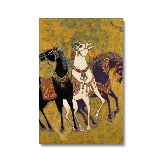 “3 Horses” - Laila Shawa’s 1975 Artwork on Eco Canvas '3 Horses' Eco Canvas Art Print Fine art kite-906693483 16"x24" / White Wrap - Gifting Spree