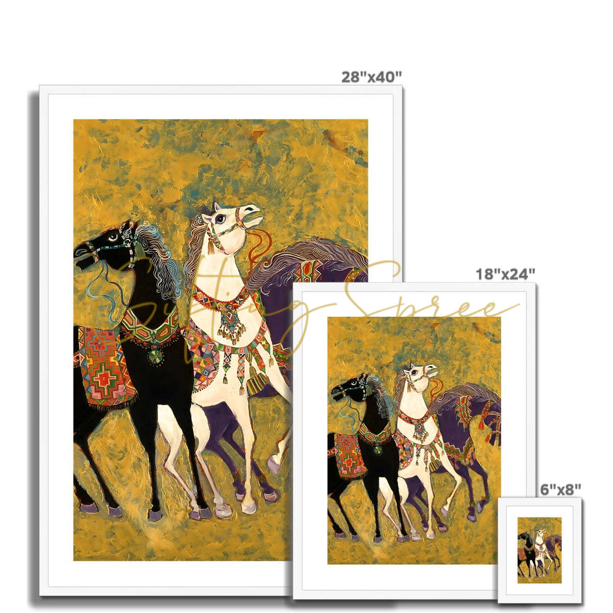 “3 Horses” - Laila Shawa’s 1975 Artwork Framed & Mounted Print '3 Horses' Framed & Mounted Print Fine art - Gifting Spree