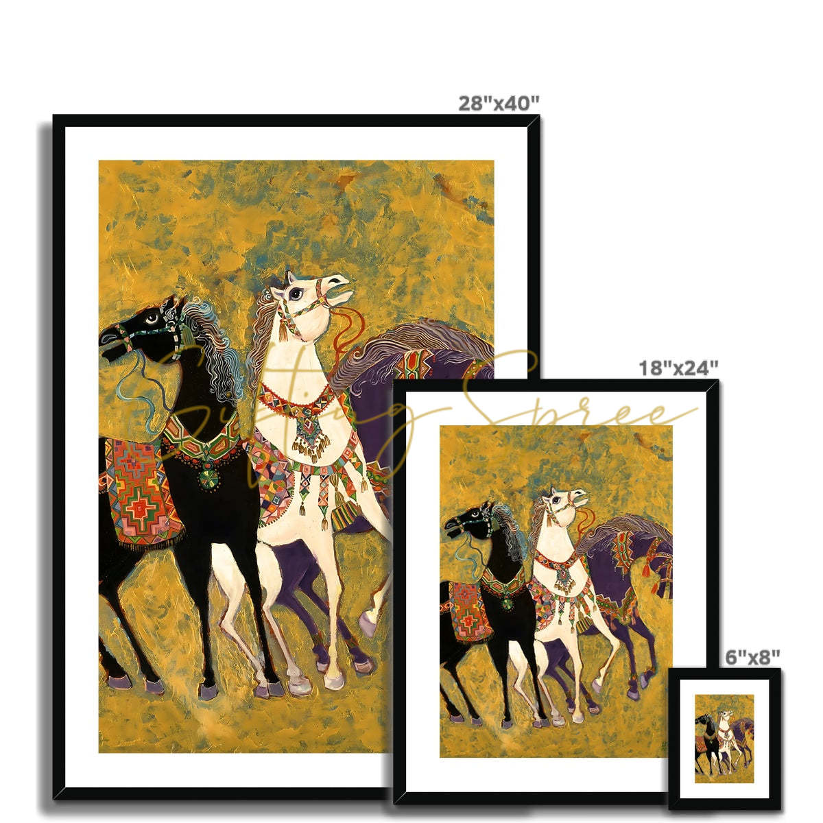 “3 Horses” - Laila Shawa’s 1975 Artwork Framed & Mounted Print '3 Horses' Framed & Mounted Print Fine art - Gifting Spree