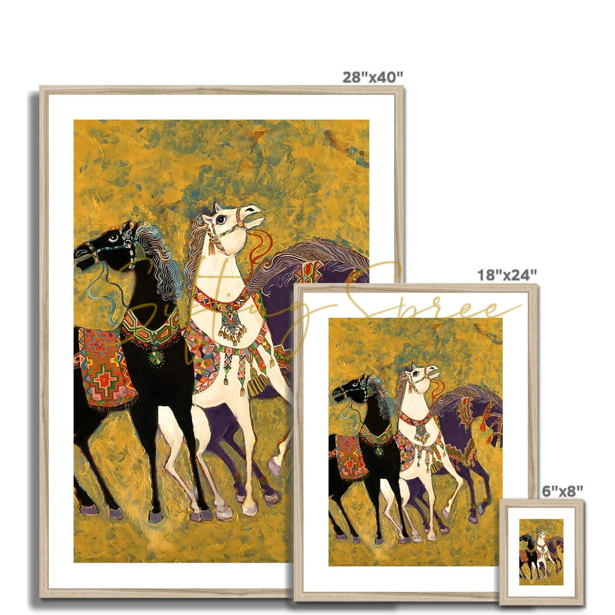 “3 Horses” - Laila Shawa’s 1975 Artwork Framed & Mounted Print '3 Horses' Framed & Mounted Print Fine art - Gifting Spree