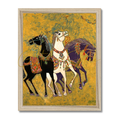 “3 Horses” - Laila Shawa’s 1975 Artwork Framed Print '3 Horses' Framed Print Fine art kite-906692936 11"x14" / Natural Frame - Gifting Spree