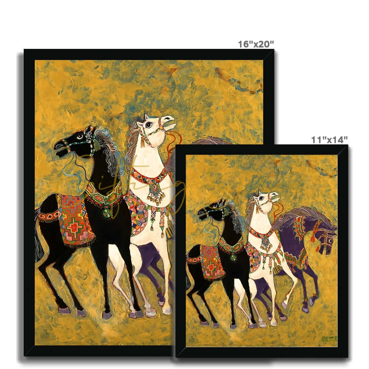 “3 Horses” - Laila Shawa’s 1975 Artwork Framed Print '3 Horses' Framed Print Fine art - Gifting Spree