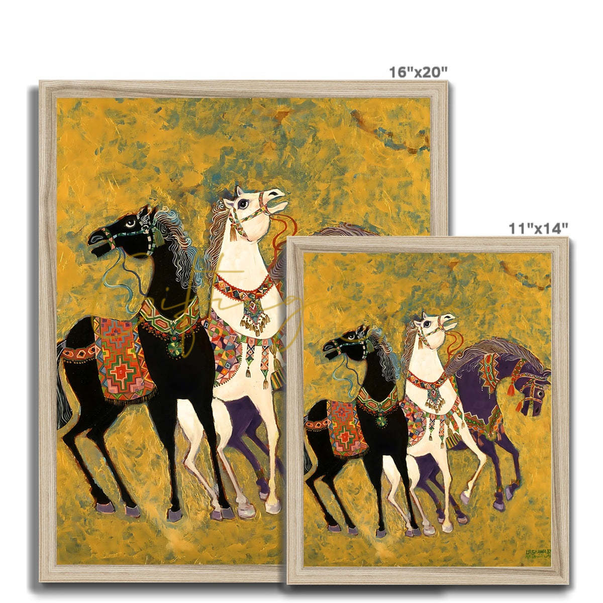 “3 Horses” - Laila Shawa’s 1975 Artwork Framed Print '3 Horses' Framed Print Fine art - Gifting Spree