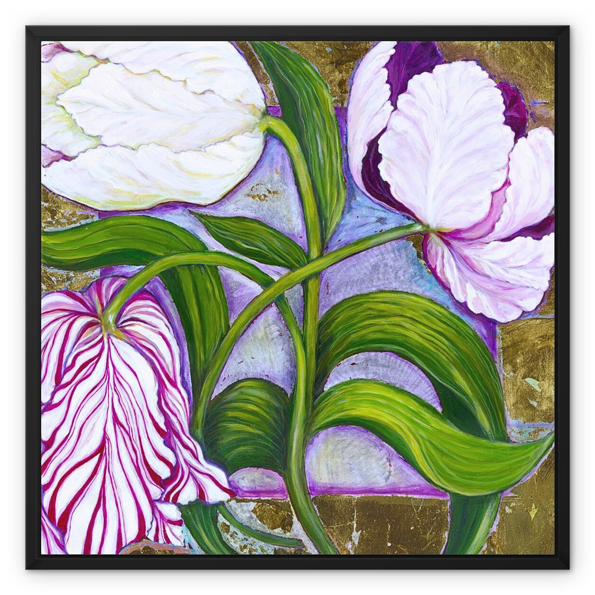 3 Tulips Framed Canvas Fine art kite-916206715 24"x24" / Black Frame / Image Wrap - Gifting Spree