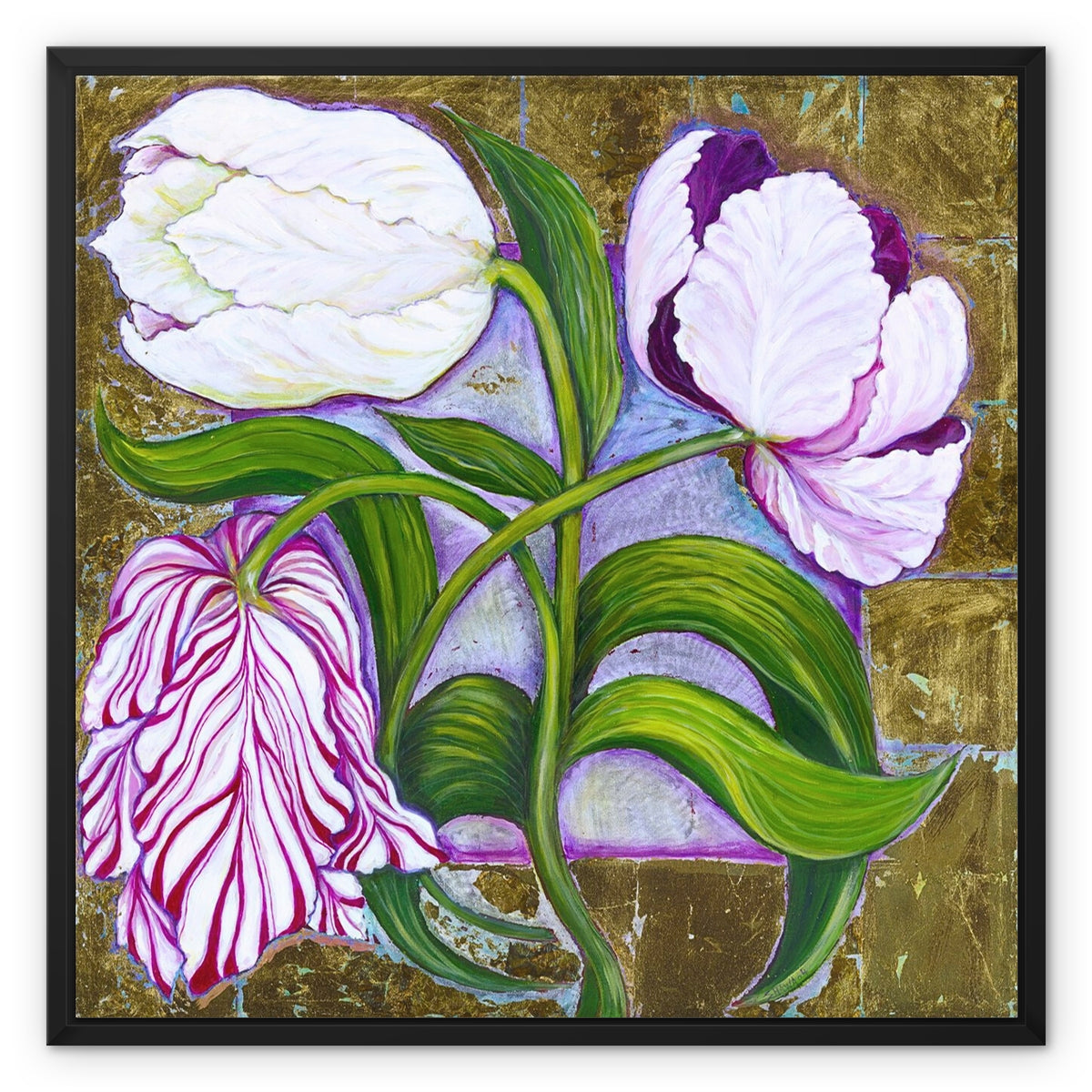 3 Tulips Framed Canvas Fine art kite-916206716 24"x24" / Black Frame / White Wrap - Gifting Spree