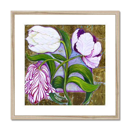 3 Tulips Framed & Mounted Print Fine art kite-916206237 20"x20" / Natural Frame - Gifting Spree