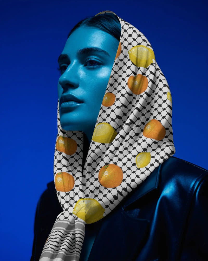 Lemons & Oranges of Gaza Kuffiyeh Silk Scarf