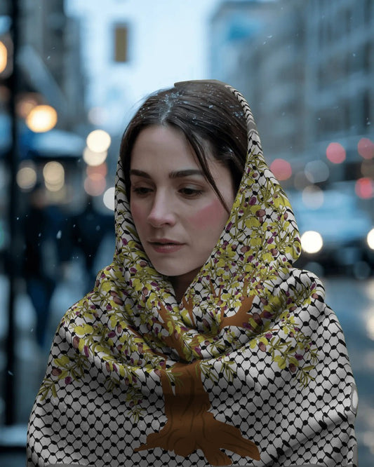 Palestine and the Olive Tree Kuffiyeh Silk Scarf
