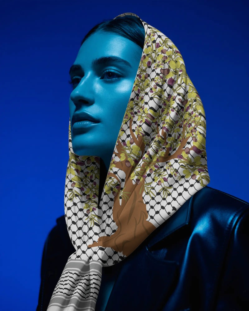 Palestine and the Olive Tree Kuffiyeh Silk Scarf