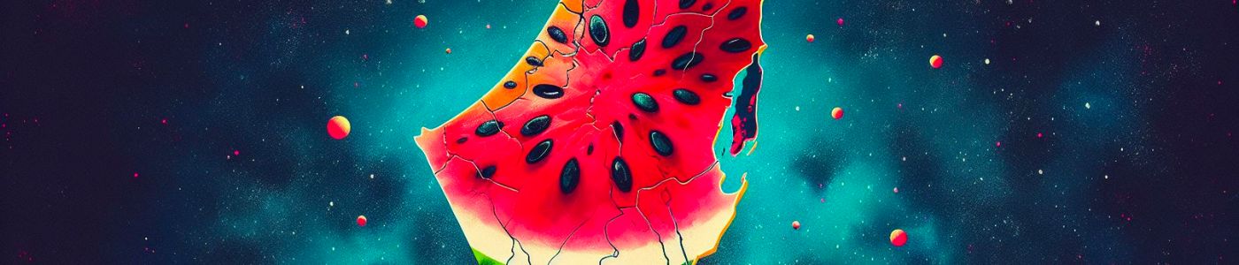 Land of Palestine- The vibrant Water Melon in night sky - Mille Notti Collection Silk Scarves- Gifting Spree