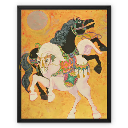 ‘Antar and Abla’ - Laila Shawa’s 1989 Artwork on Framed Canvas 'Antar and Abla' Framed Art Canvas Fine art kite-898059566 16"x20" / Black Frame / White Wrap - Gifting Spree