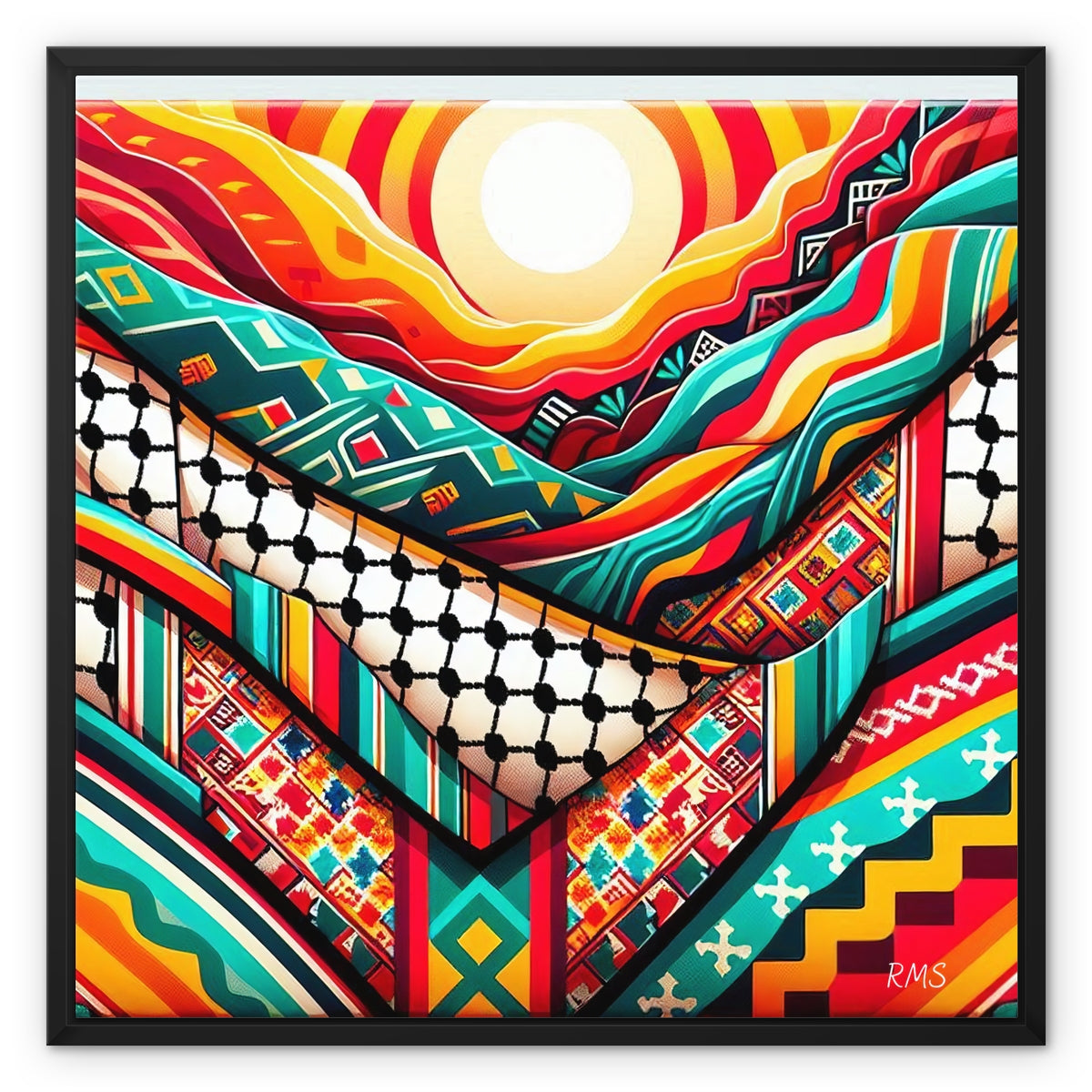 'Dawn Over The West Bank' Framed Canvas Fine art kite-927092305 24"x24" / Black Frame / White Wrap - Gifting Spree