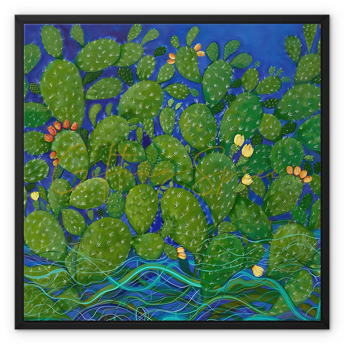 ‘Drowning Cactus’ - Laila Shawa’s 2014 Artwork on Framed Canvas 'Drowning Cactus' Framed Canvas Art Print Fine art kite-906695539 24"x24" / Black Frame / Image Wrap - Gifting Spree