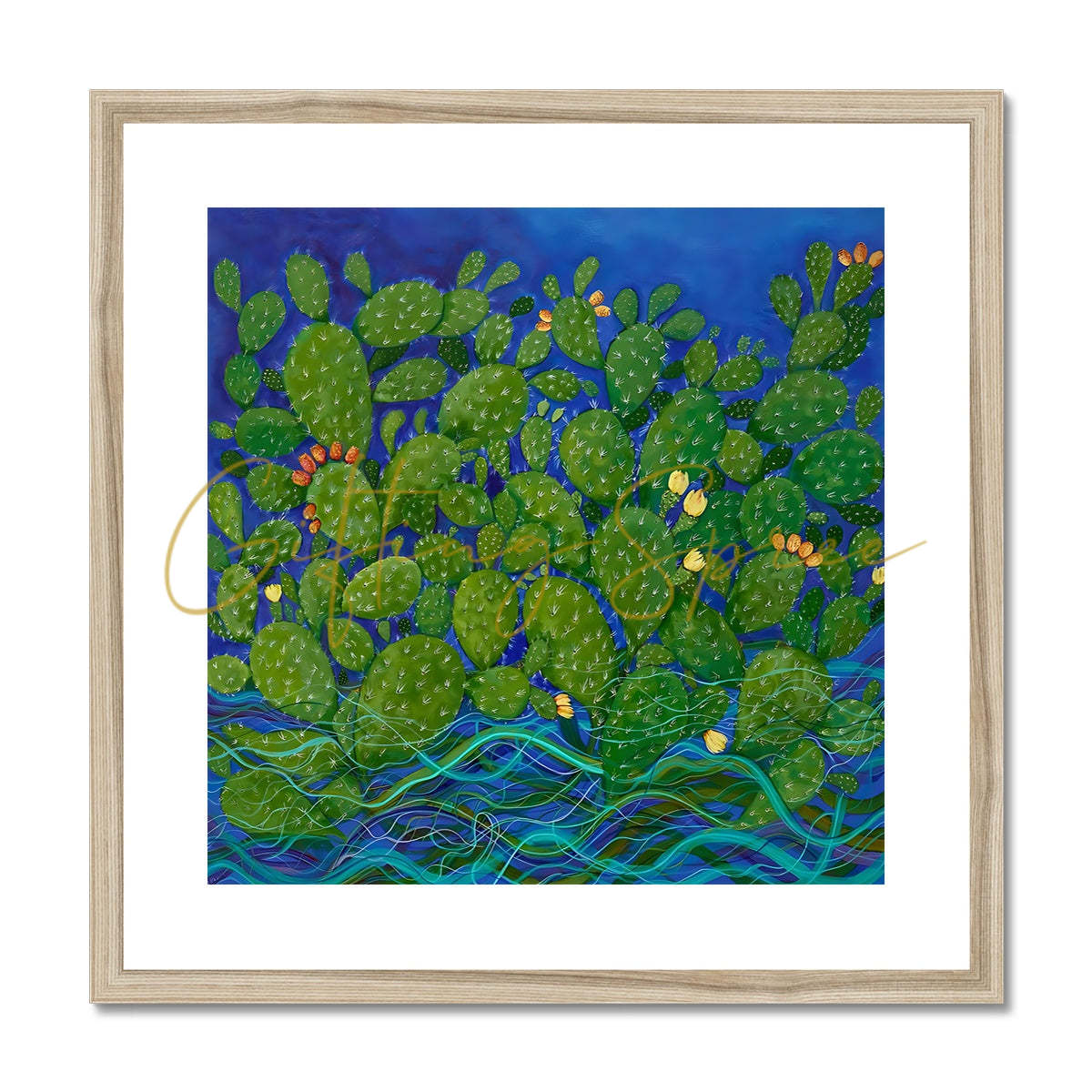 Framed Print - ‘Drowning Cactus 2014’ by Laila Shawa 'Drowning Cactus' Framed & Mounted Print Fine art kite-906695028 12"x12" / Natural Frame - Gifting Spree