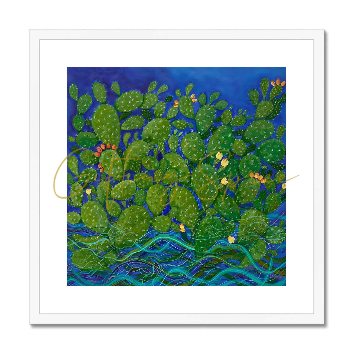 Framed Print - ‘Drowning Cactus 2014’ by Laila Shawa 'Drowning Cactus' Framed & Mounted Print Fine art kite-906695027 12"x12" / White Frame - Gifting Spree