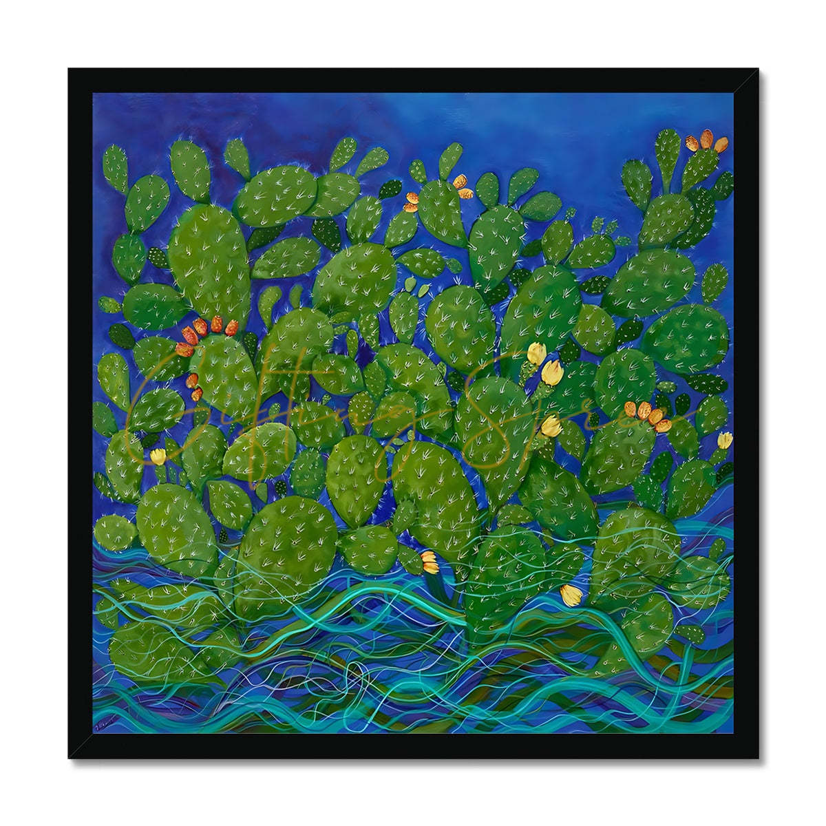 Laila Shawa’s 'Drowning Cactus' - A Tribute to Artistic Vision 'Drowning Cactus' Framed Print Fine art kite-906694960 20"x20" / Black Frame - Gifting Spree