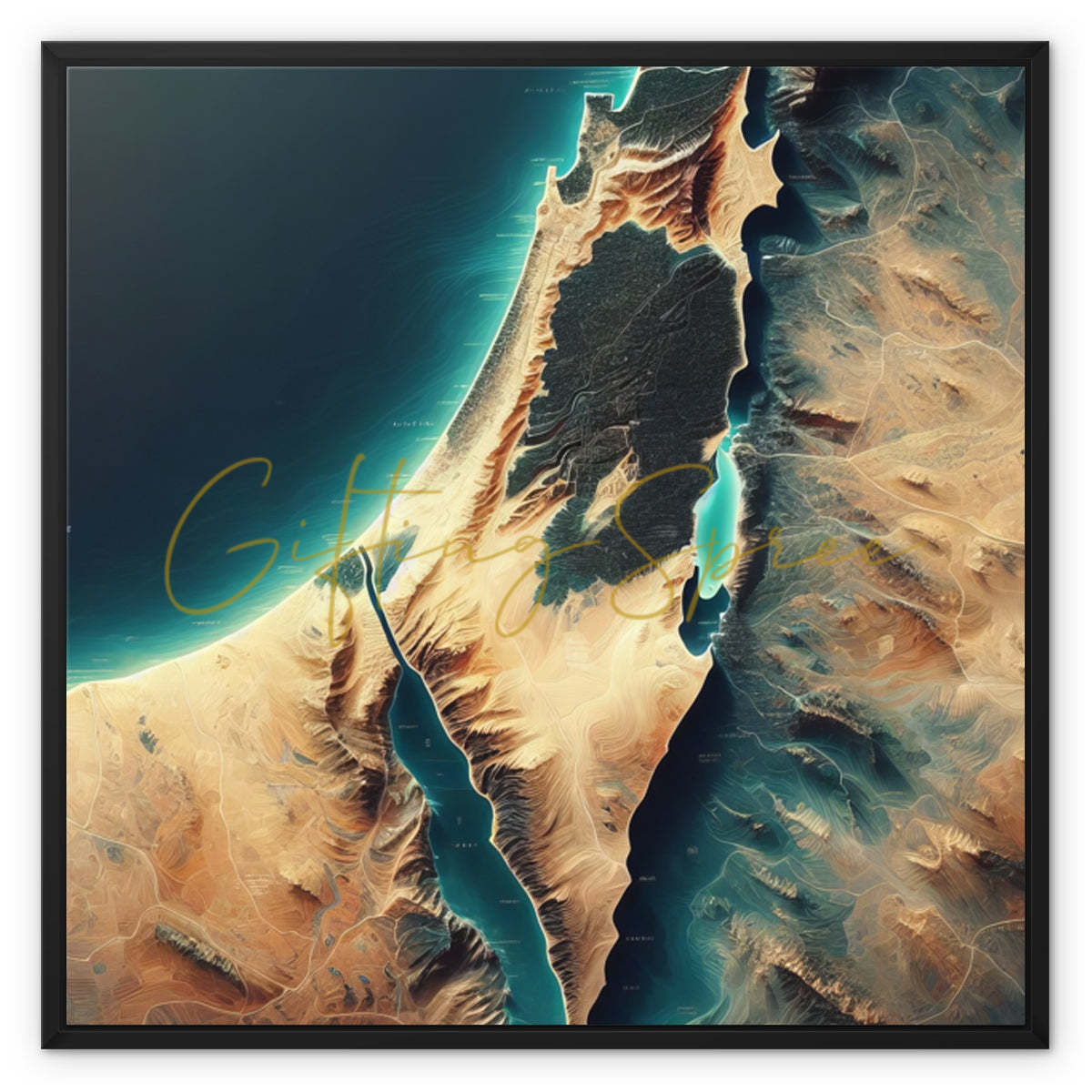 Palestine Abstract- 'Energy Rising' on Framed Canvas 'Energy Rising' Framed Canvas Art Print Fine art kite-909155940 28"x28" / Black Frame / Image Wrap - Gifting Spree