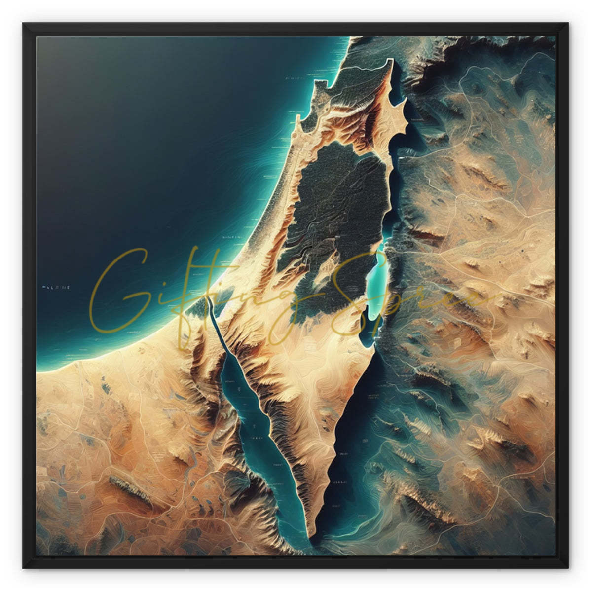 Palestine Abstract- 'Energy Rising' on Framed Canvas 'Energy Rising' Framed Canvas Art Print Fine art kite-909155939 28"x28" / Black Frame / White Wrap - Gifting Spree