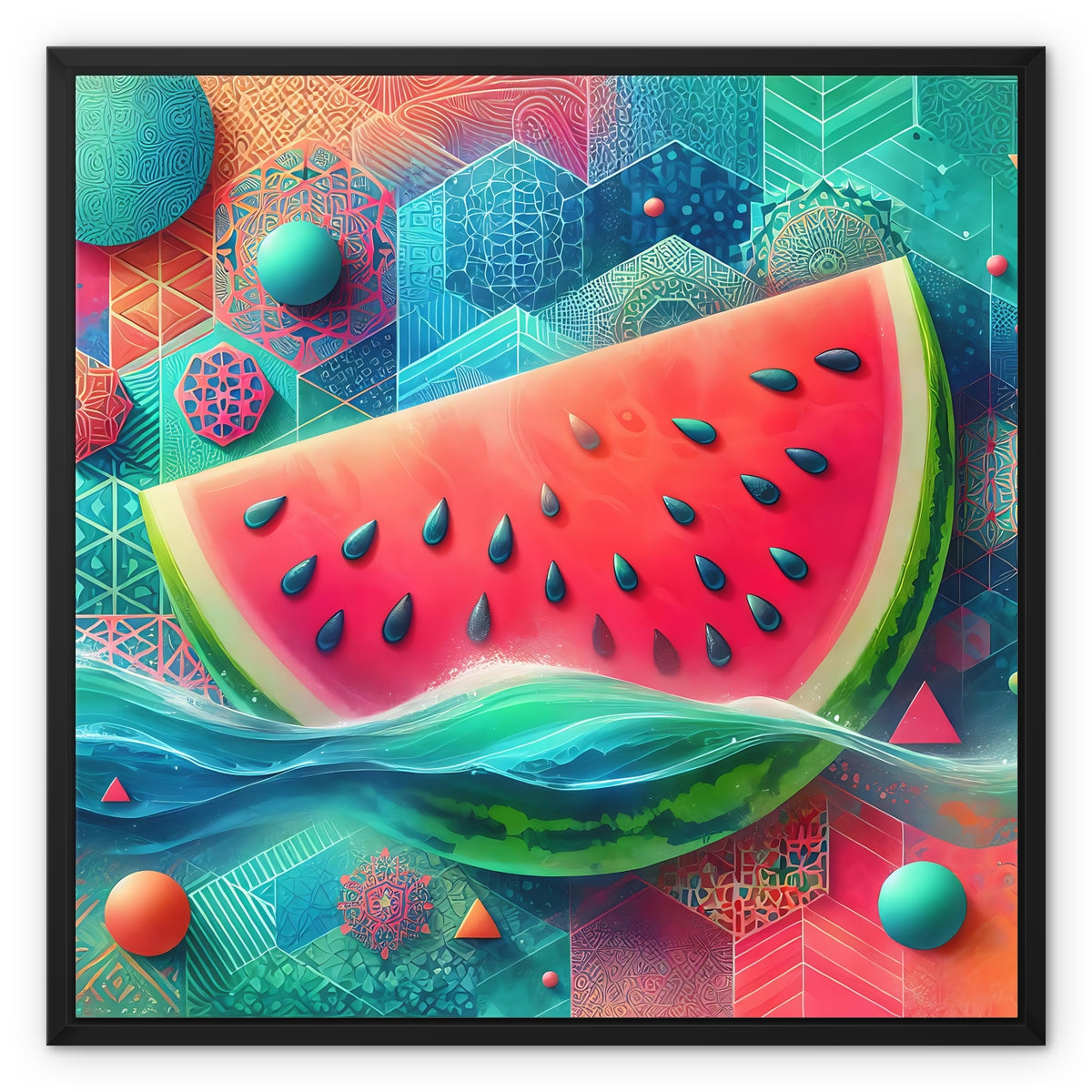 'Floating Watermelon' Framed Canvas Fine art kite-927346048 24"x24" / Black Frame / White Wrap - Gifting Spree