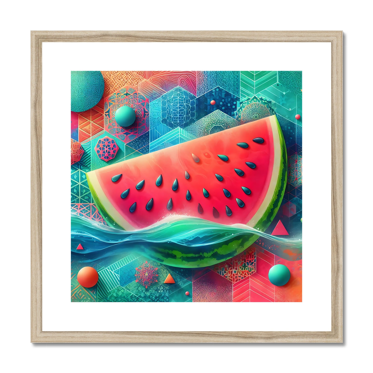 'Floating Watermelon' Framed & Mounted Print Fine art kite-927345569 20"x20" / Natural Frame - Gifting Spree