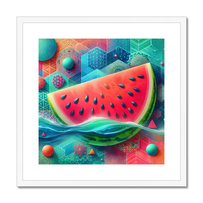 'Floating Watermelon' Framed & Mounted Print Fine art kite-927345568 20"x20" / White Frame - Gifting Spree