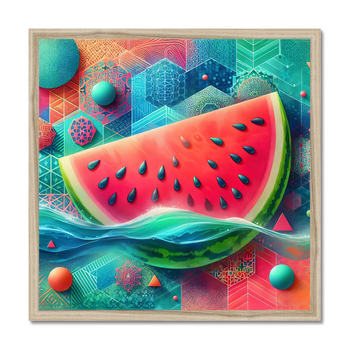 'Floating Watermelon' Framed Print Fine art kite-927345470 20"x20" / Natural Frame - Gifting Spree