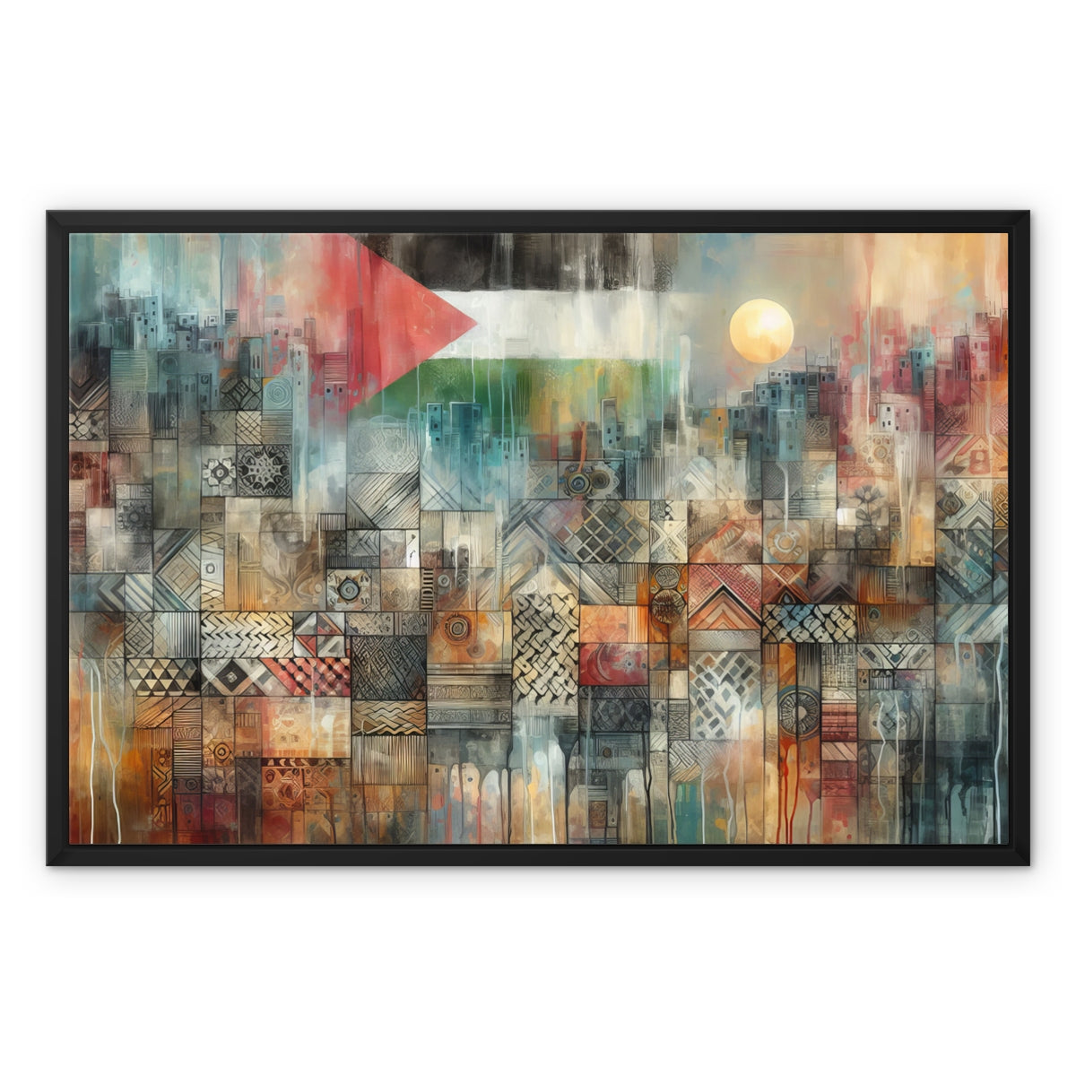 'Gaza - Seven Layers' Framed Canvas Fine art kite-927555622 30"x20" / Black Frame / White Wrap - Gifting Spree