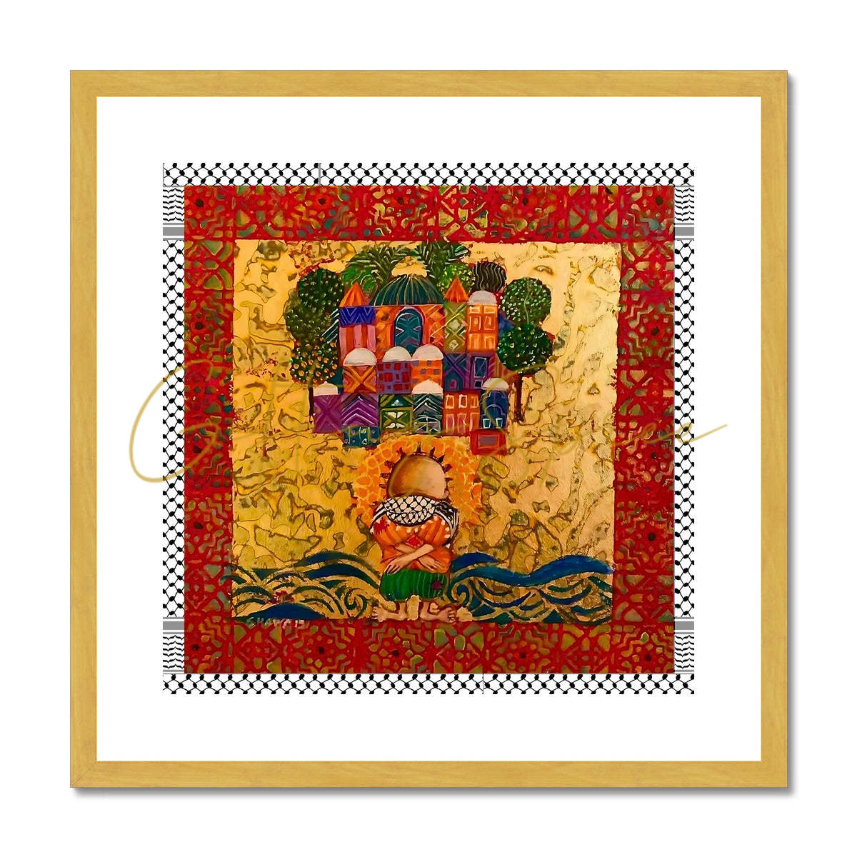 Laila Shawa’s 'Handala & Great March of Return' Print 'Handala and the Great March of Return' Antique Framed & Mounted Print Fine art kite-896770190 12"x12" / Gold Frame - Gifting Spree