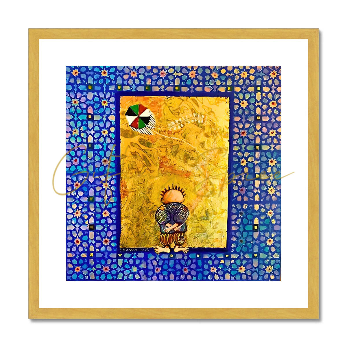 'Handala and the Kite' Antique Framed & Mounted Print Fine art kite-896964364 12"x12" / Gold Frame - Gifting Spree