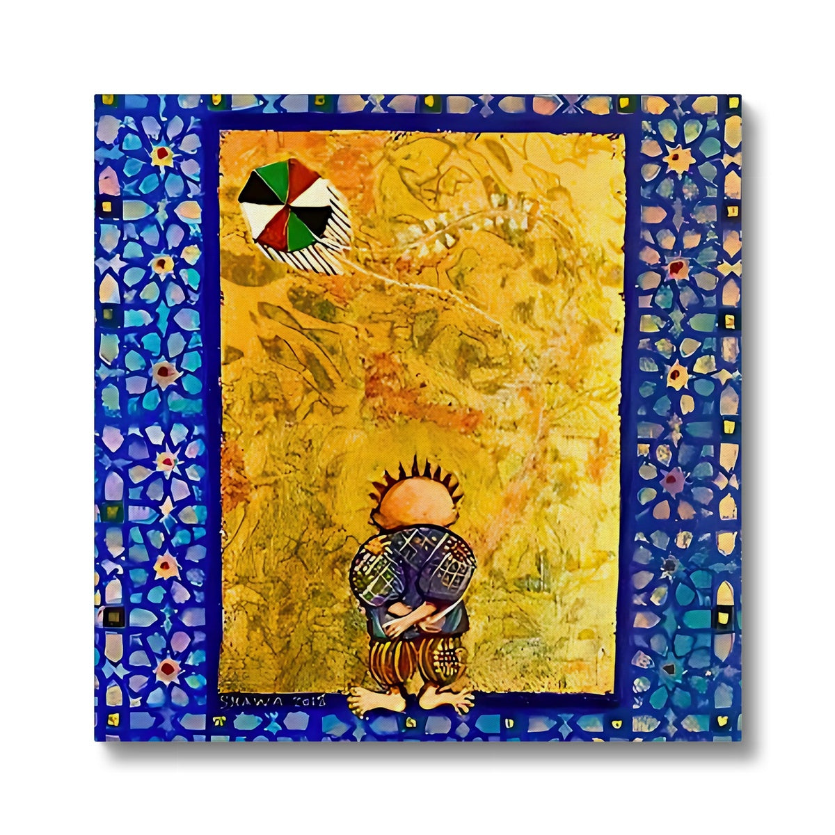 Handala & The Kite Eco Canvas - Art by Laila Shawa 'Handala and the Kite' Eco Canvas Art Print Fine art kite-896964667 16"x16" / Image Wrap - Gifting Spree