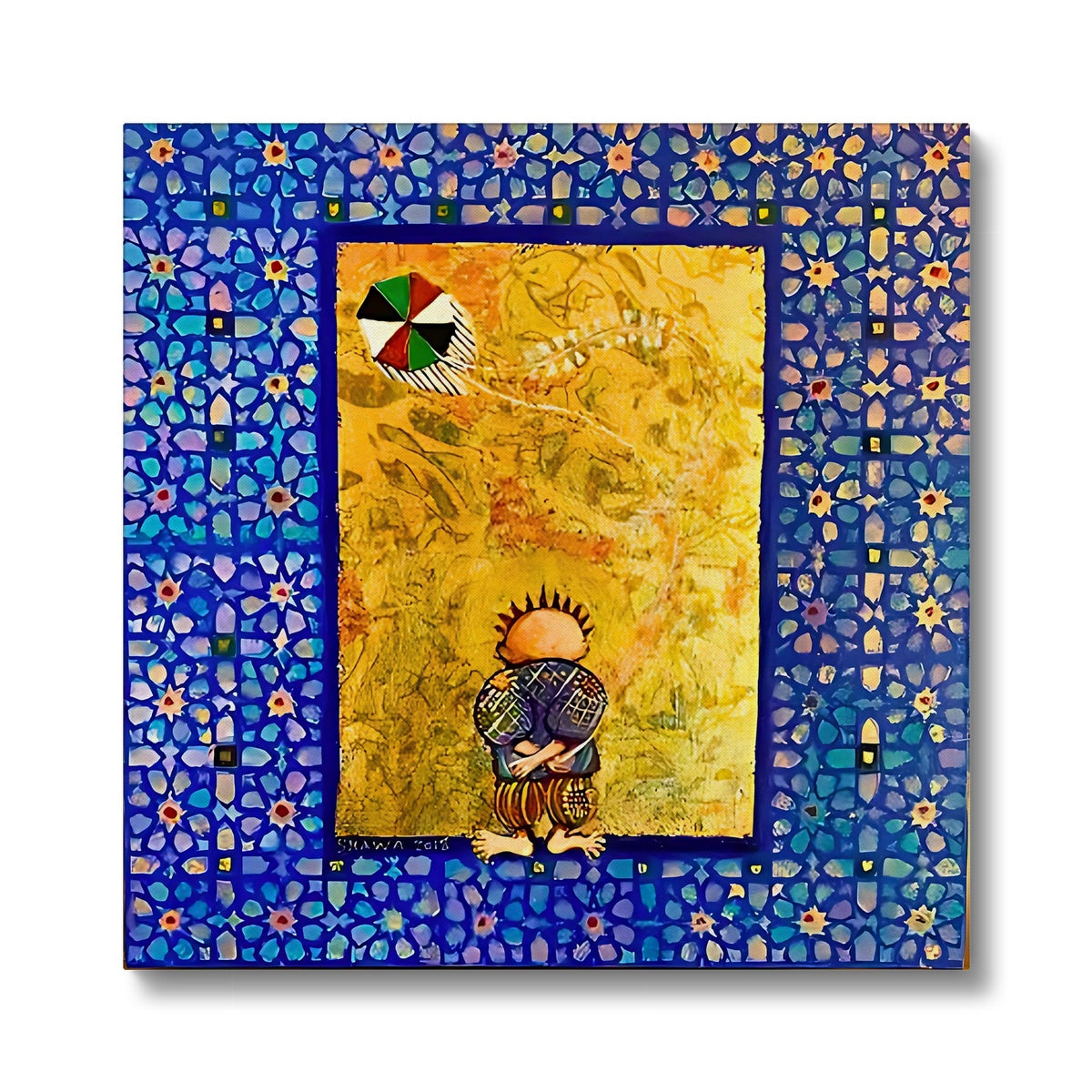 Handala & The Kite Eco Canvas - Art by Laila Shawa 'Handala and the Kite' Eco Canvas Art Print Fine art kite-896964666 16"x16" / White Wrap - Gifting Spree