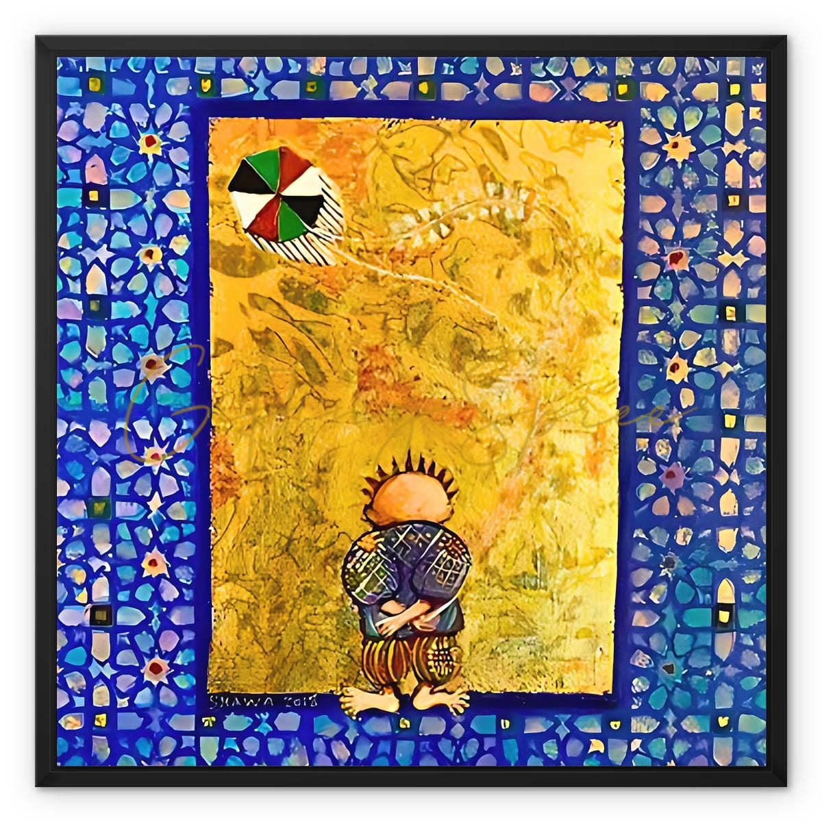 ‘Handala and the Kite’ - Laila Shawa’s Artwork on Framed Canvas 'Handala and the Kite' Framed Canvas Art Print Fine art kite-896964728 24"x24" / Black Frame / Image Wrap - Gifting Spree