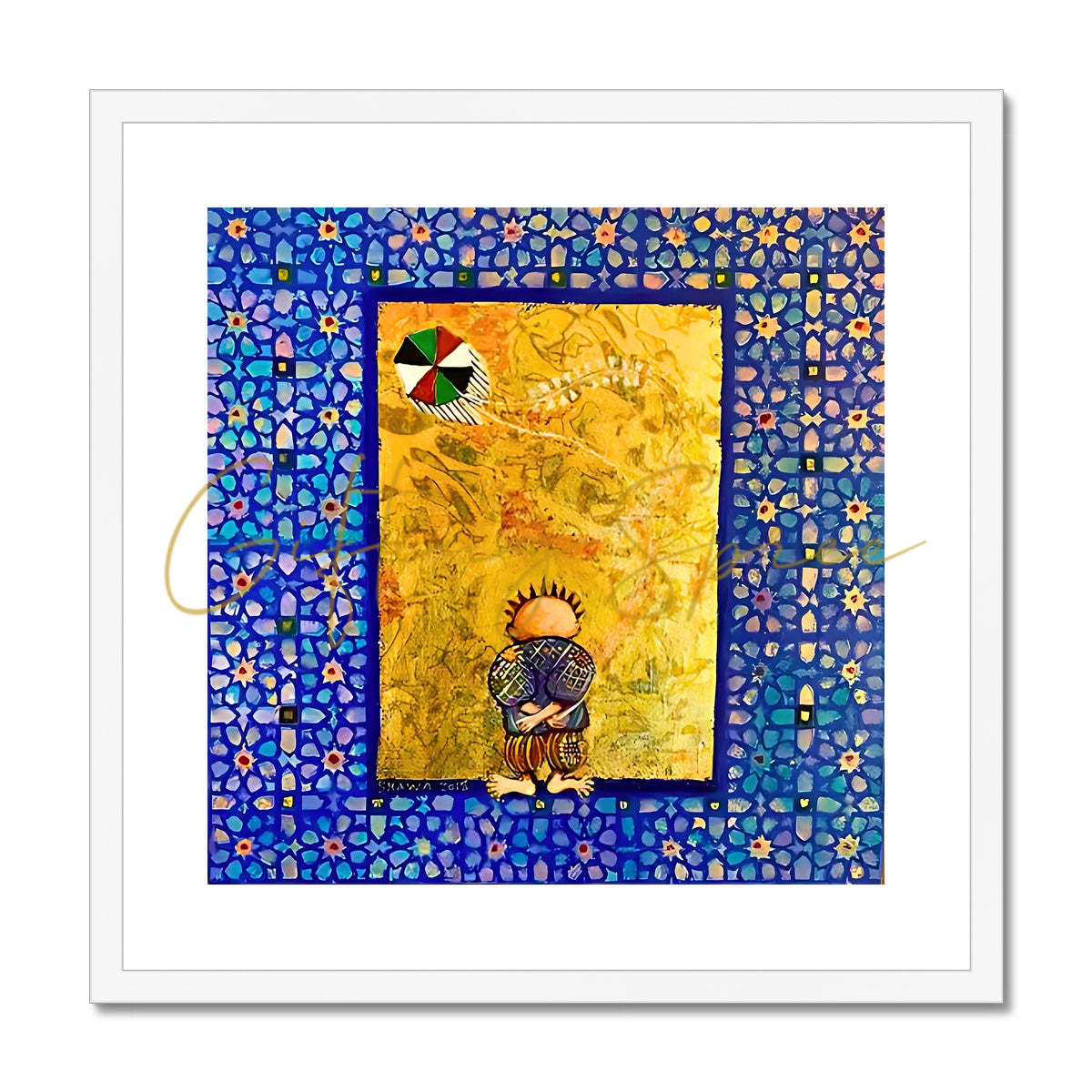 'Handala and the Kite' Framed & Mounted Print Fine art kite-896964249 20"x20" / White Frame - Gifting Spree