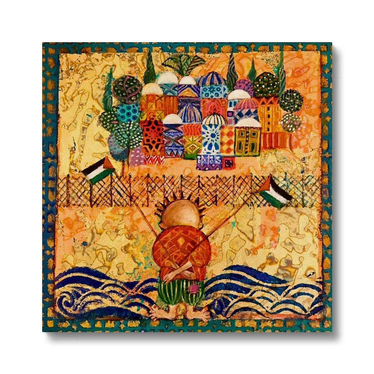 Laila Shawa’s Handala Series: Eco-Friendly Art Canvas 'Handala and the March of Return' Eco Canvas Art Print Fine art kite-897202901 16"x16" / Image Wrap - Gifting Spree