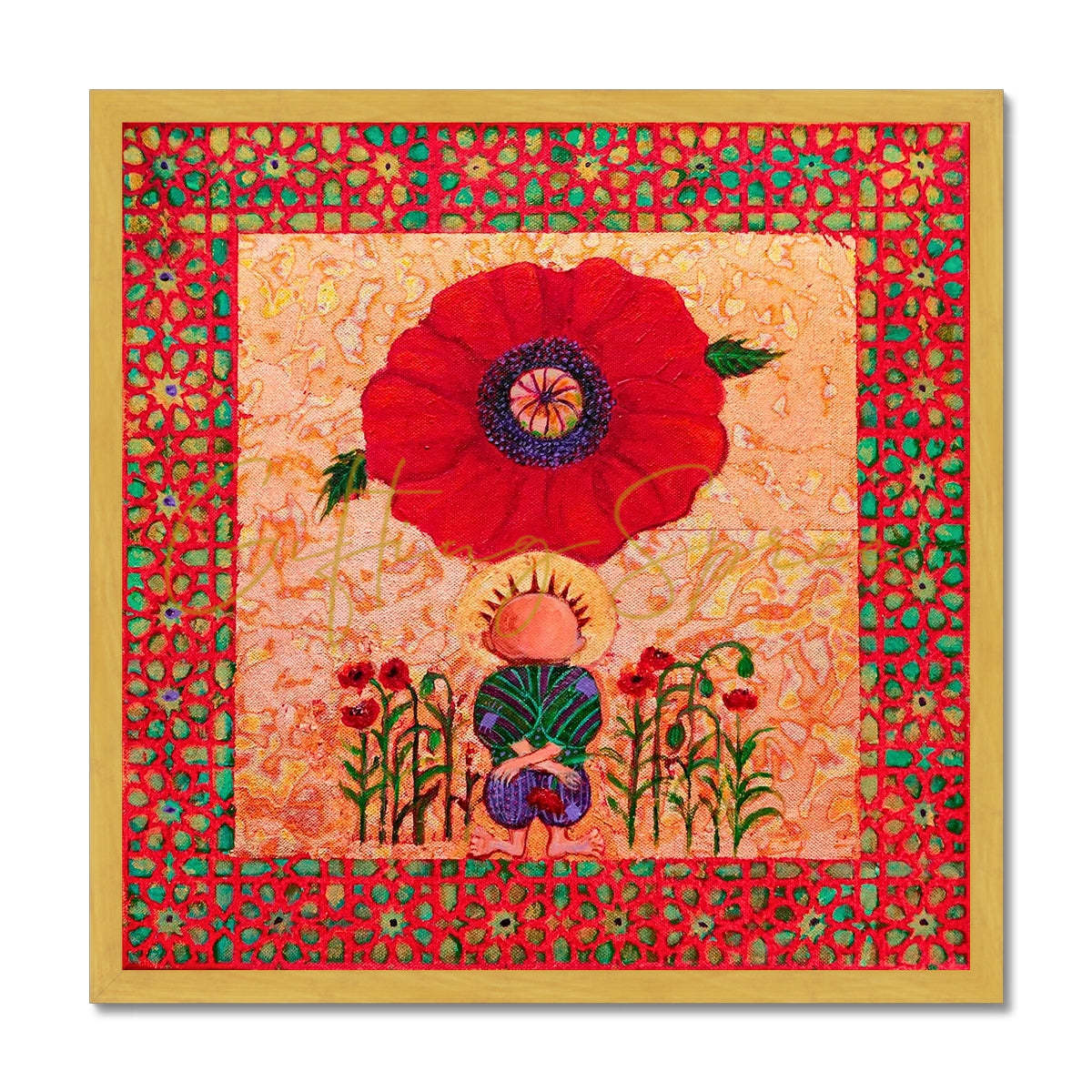 'Handala and The Poppy' Antique Framed Print Fine art kite-913443625 20"x20" / Gold Frame - Gifting Spree