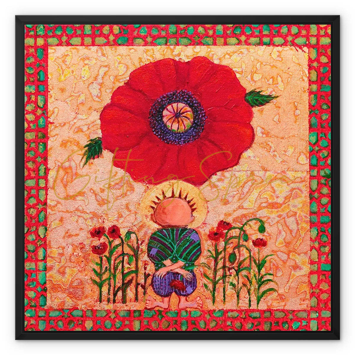 Laila Shawa’s ‘Handala and The Poppy’ on Framed Canvas 'Handala and The Poppy' Framed Canvas Art Print Fine art kite-913444029 24"x24" / Black Frame / Image Wrap - Gifting Spree