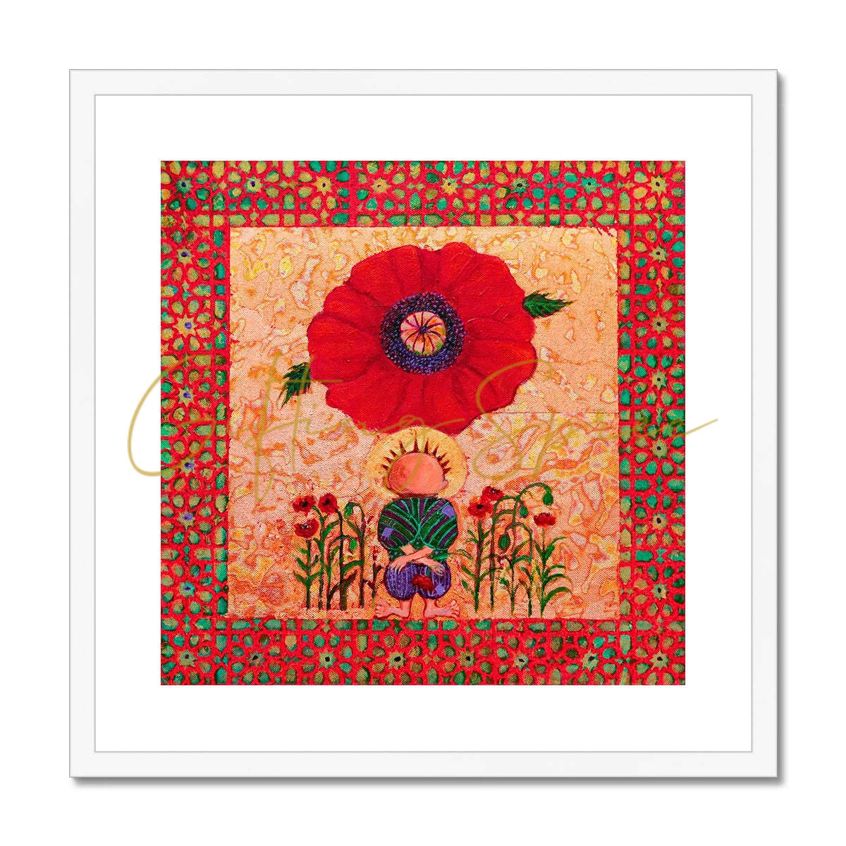 'Handala and The Poppy' Framed & Mounted Print Fine art kite-913443550 20"x20" / White Frame - Gifting Spree