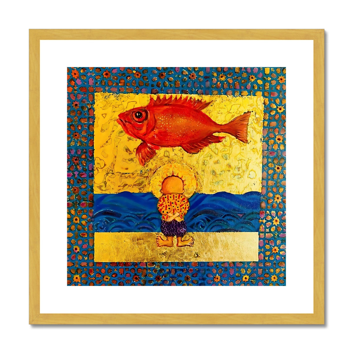 Antique Framed & Mount Print - ‘Handala and the Red Fish’ 'Handala and the Red Fish' Antique Framed & Mounted Print Fine art kite-897187725 12"x12" / Gold Frame - Gifting Spree