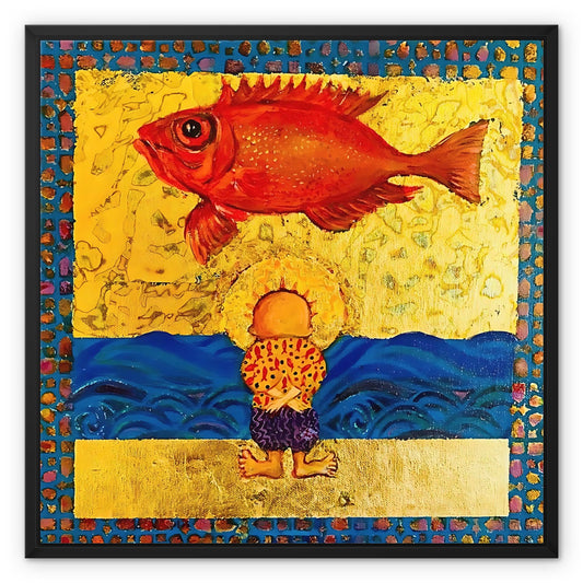 Handala and the Red Fish, 2018 Framed Canvas | Art Print 'Handala and the Red Fish' Framed Canvas Fine art kite-897188089 24"x24" / Black Frame / Image Wrap - Gifting Spree