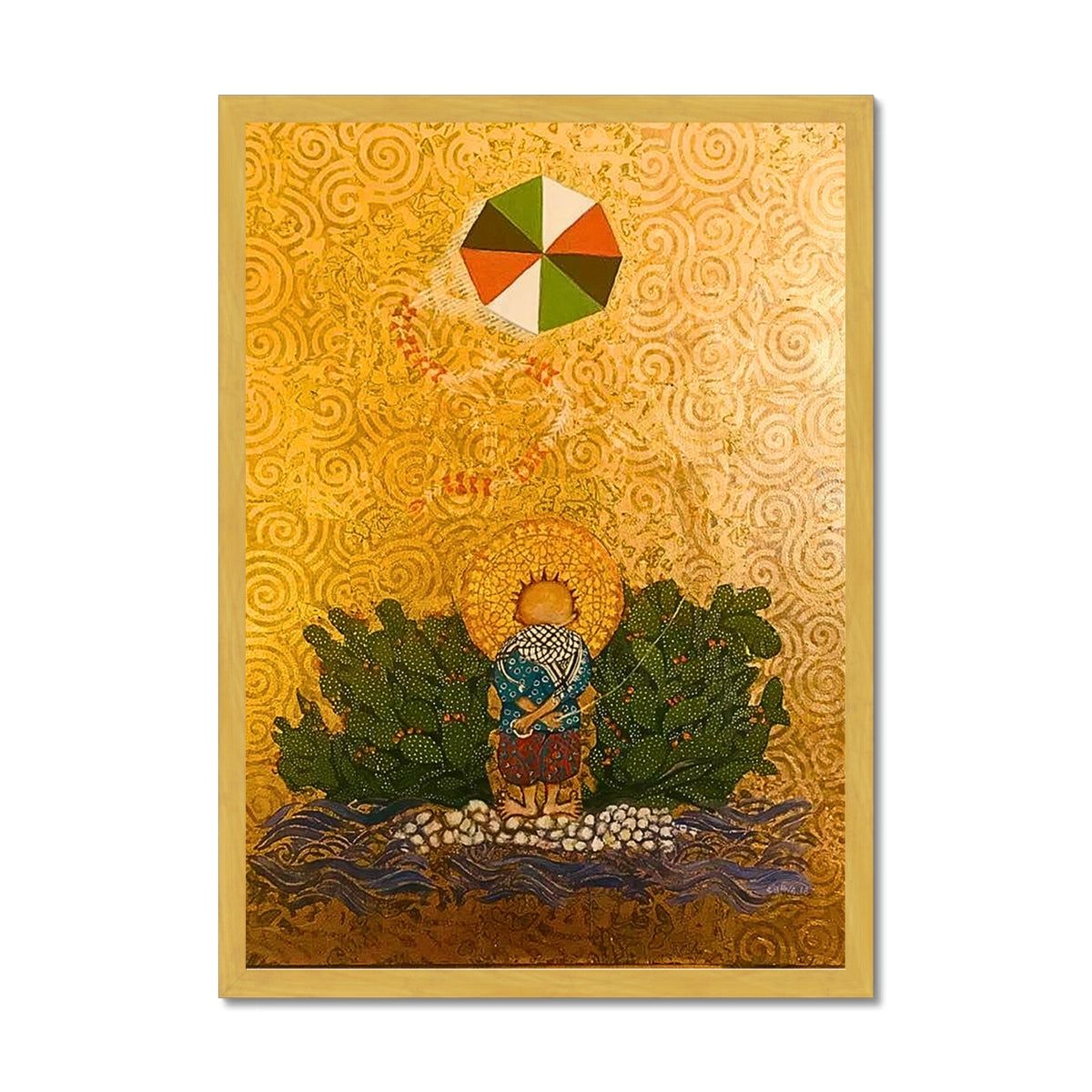 'Handala & The Kite Flying High' Antique Framed Print Fine art kite-919165324 A2 Portrait / Gold Frame - Gifting Spree