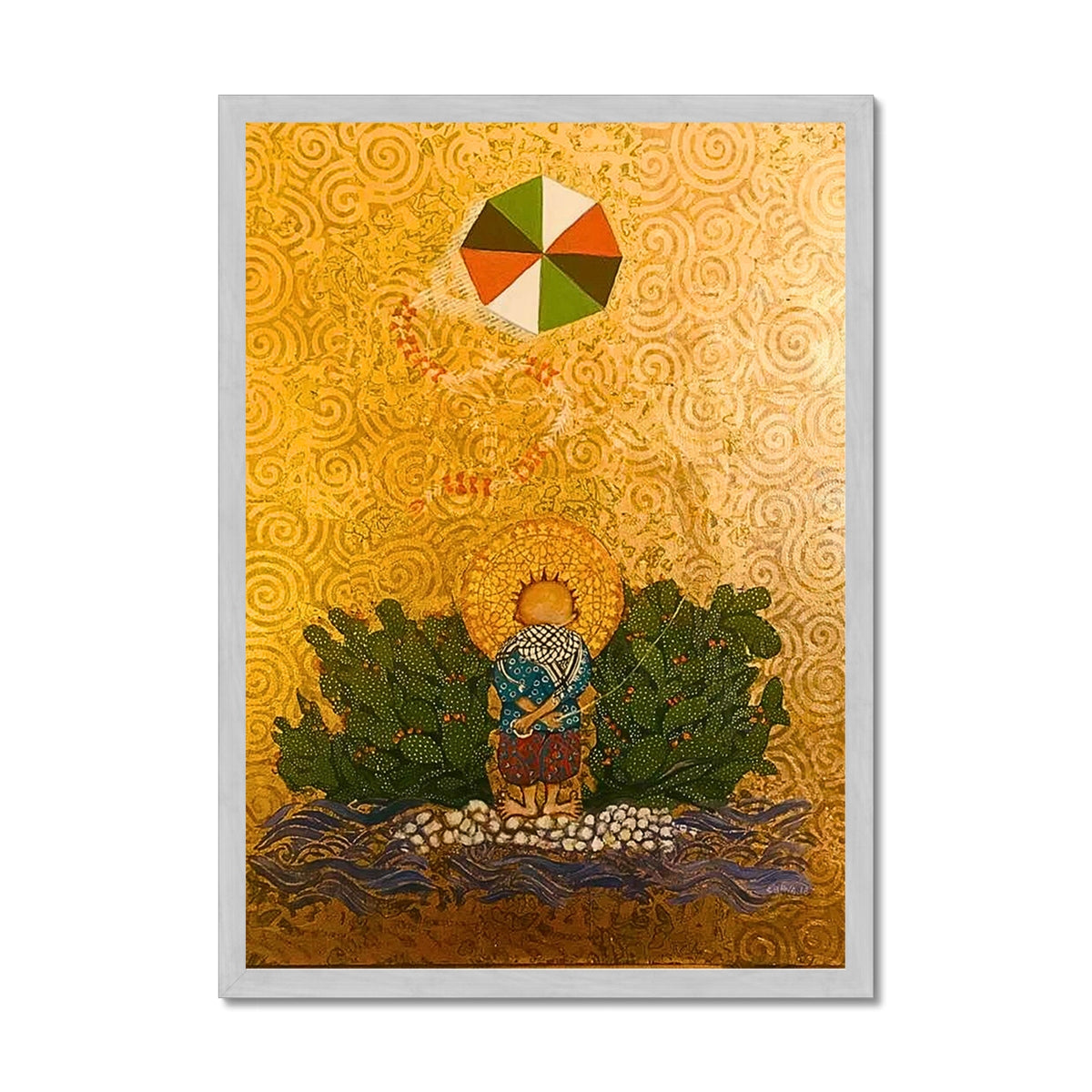 'Handala & The Kite Flying High' Antique Framed Print Fine art kite-919165325 A2 Portrait / Silver Frame - Gifting Spree