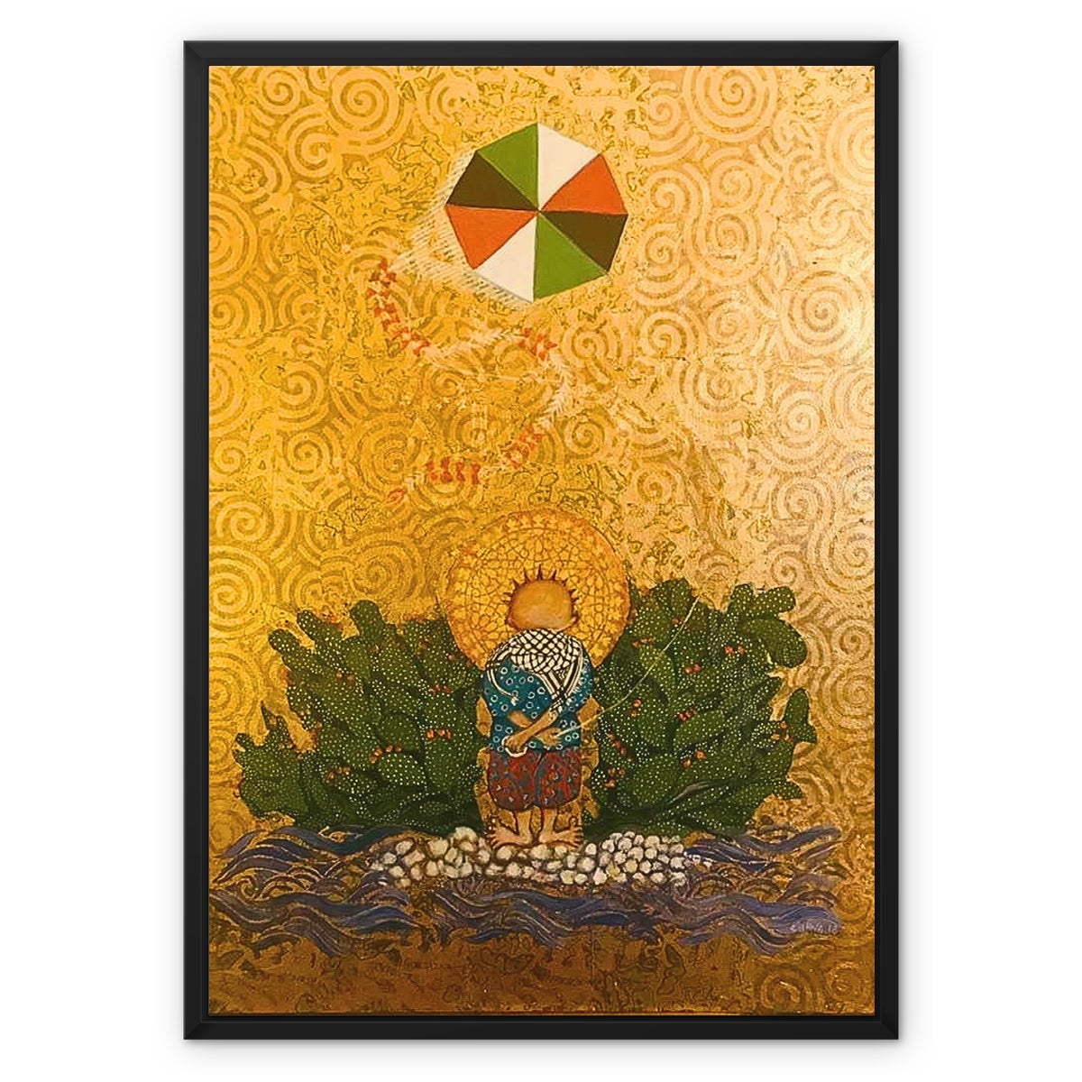 'Handala & The Kite Flying High' Framed Canvas Fine art kite-919165728 20"x28" / Black Frame / White Wrap - Gifting Spree